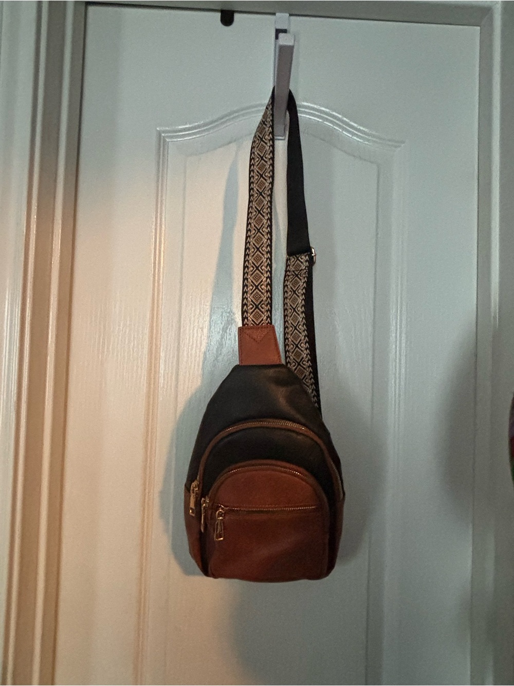 Men's Black and Brown Crossbody Sling Bag - Unbranded